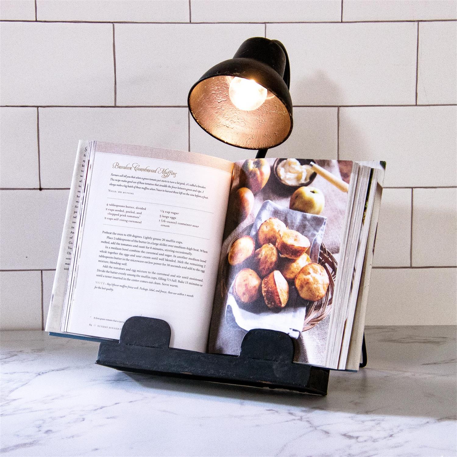 Industrial Black Iron Book Stand with Built-in Light - Thumbnail 3