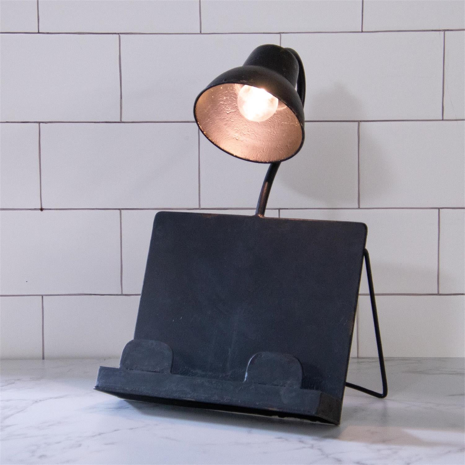 Industrial Black Iron Book Stand with Built-in Light - Thumbnail 2