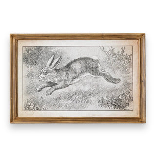 leaping rabbit picture in wood frame