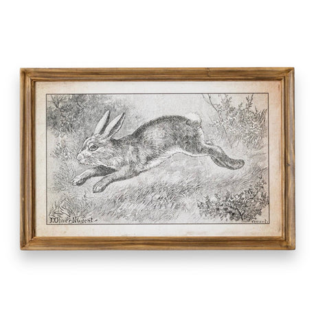 leaping rabbit picture in wood frame