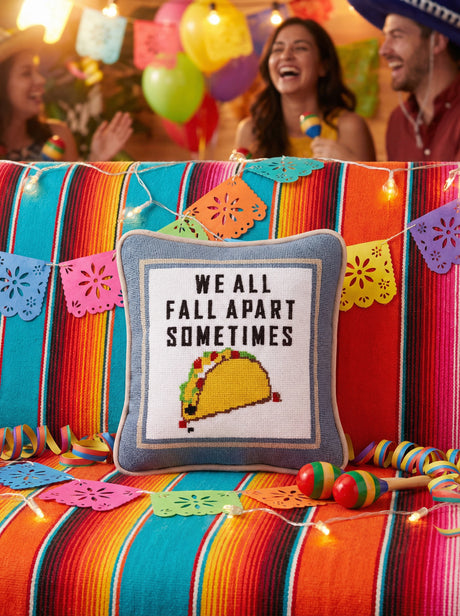 We All Fall Apart Taco Needlepoint Accent Pillow