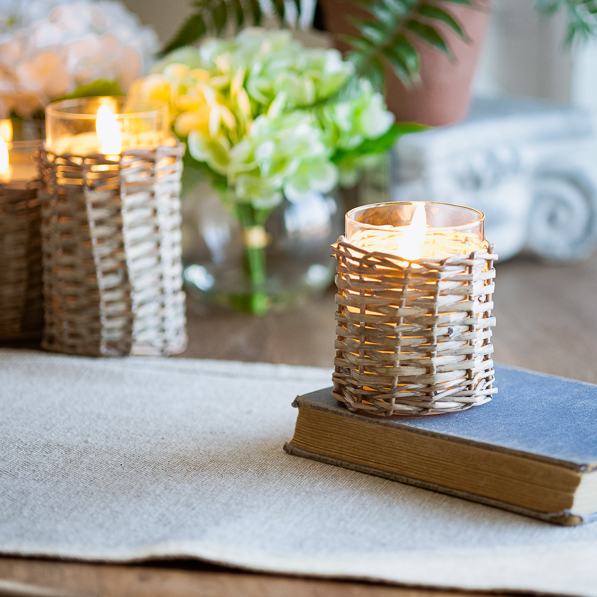 Woven Wicker Glass LED Candle