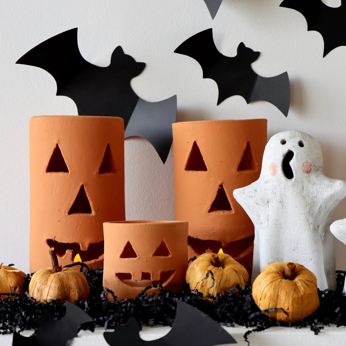 Terracotta Clay Jack-O-Lantern Luminaries