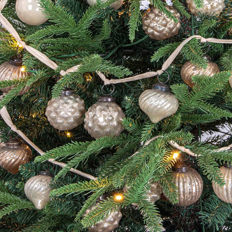 Cream Mercury Glass Ornament Garland with Velvet Ribbon