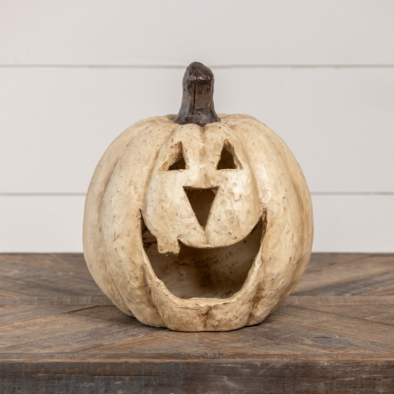 White Big Mouth Jack O'Lantern Resin Mache Pumpkins - Thumbnail 4
