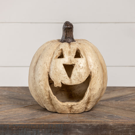 White Big Mouth Jack O'Lantern Resin Mache Pumpkins