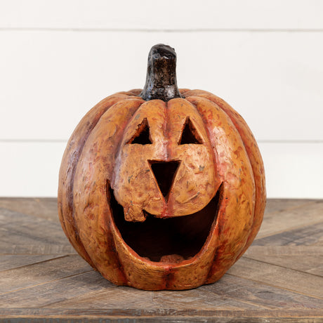 Orange Big Mouth Jack O'Lantern Resin Mache Pumpkins | 3 Sizes