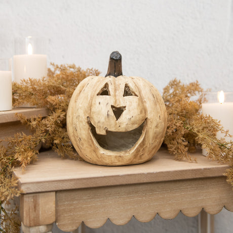 White Big Mouth Jack O'Lantern Resin Mache Pumpkins