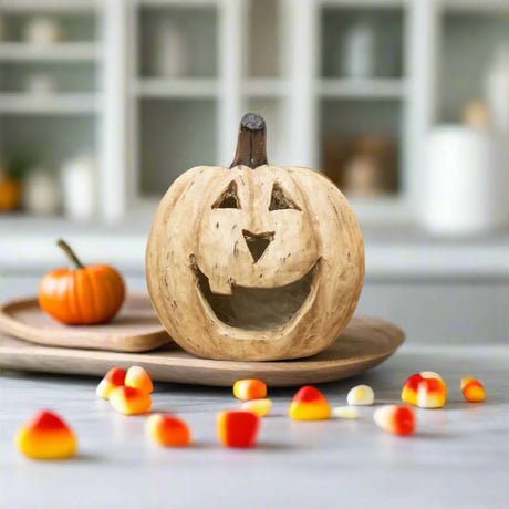 White Big Mouth Jack O'Lantern Resin Mache Pumpkins