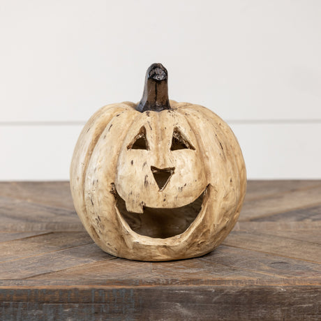 White Big Mouth Jack O'Lantern Resin Mache Pumpkins