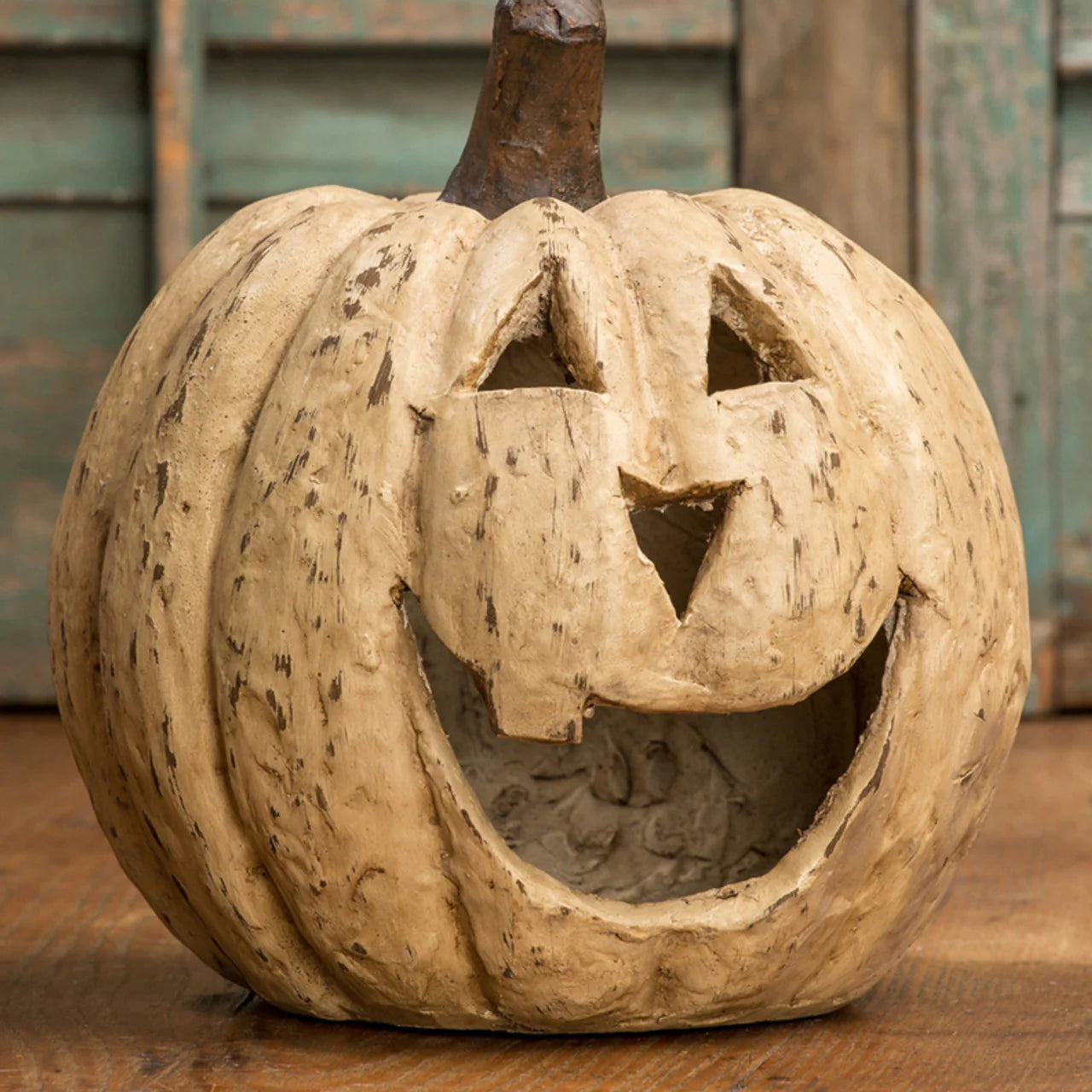 White Big Mouth Jack O'Lantern Resin Mache Pumpkins - Thumbnail 5