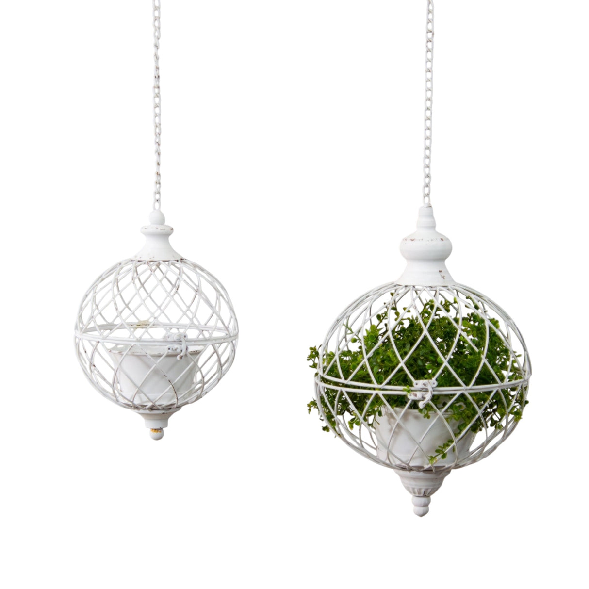 Rustic White Metal Sphere Hanging Planter | 2 Sizes