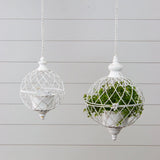 Rustic White Metal Sphere Hanging Planter | 2 Sizes