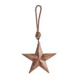Hand-Carved Wood Star Ornament with Jute Rope Hanger