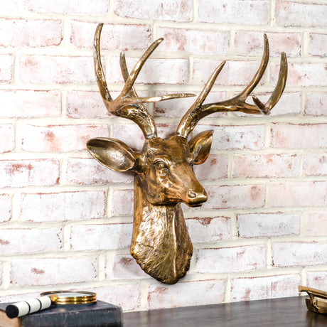 Antique Gold Aluminum Deer Head Wall Mount