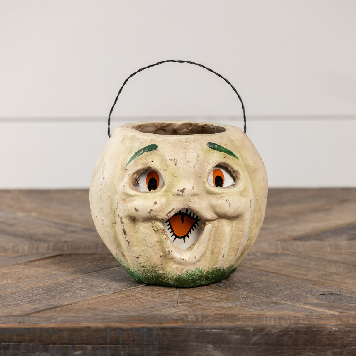 Vintage-Inspired White Resin Mache Jack-O-Lantern Choir Boy Candy Buckets
