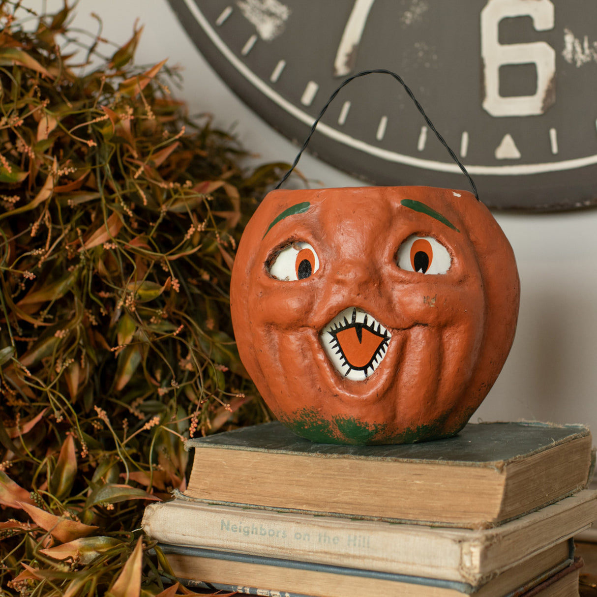 Vintage-Inspired Orange Resin Mache Jack-O-Lantern Choir Boy Candy Bucket | 2 Sizes