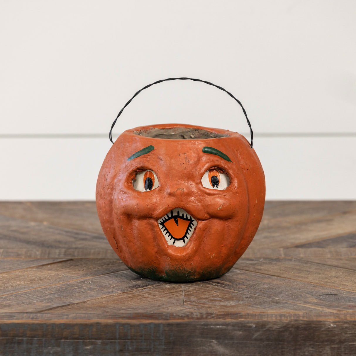 Vintage-Inspired Orange Resin Mache Jack-O-Lantern Choir Boy Candy Bucket | 2 Sizes