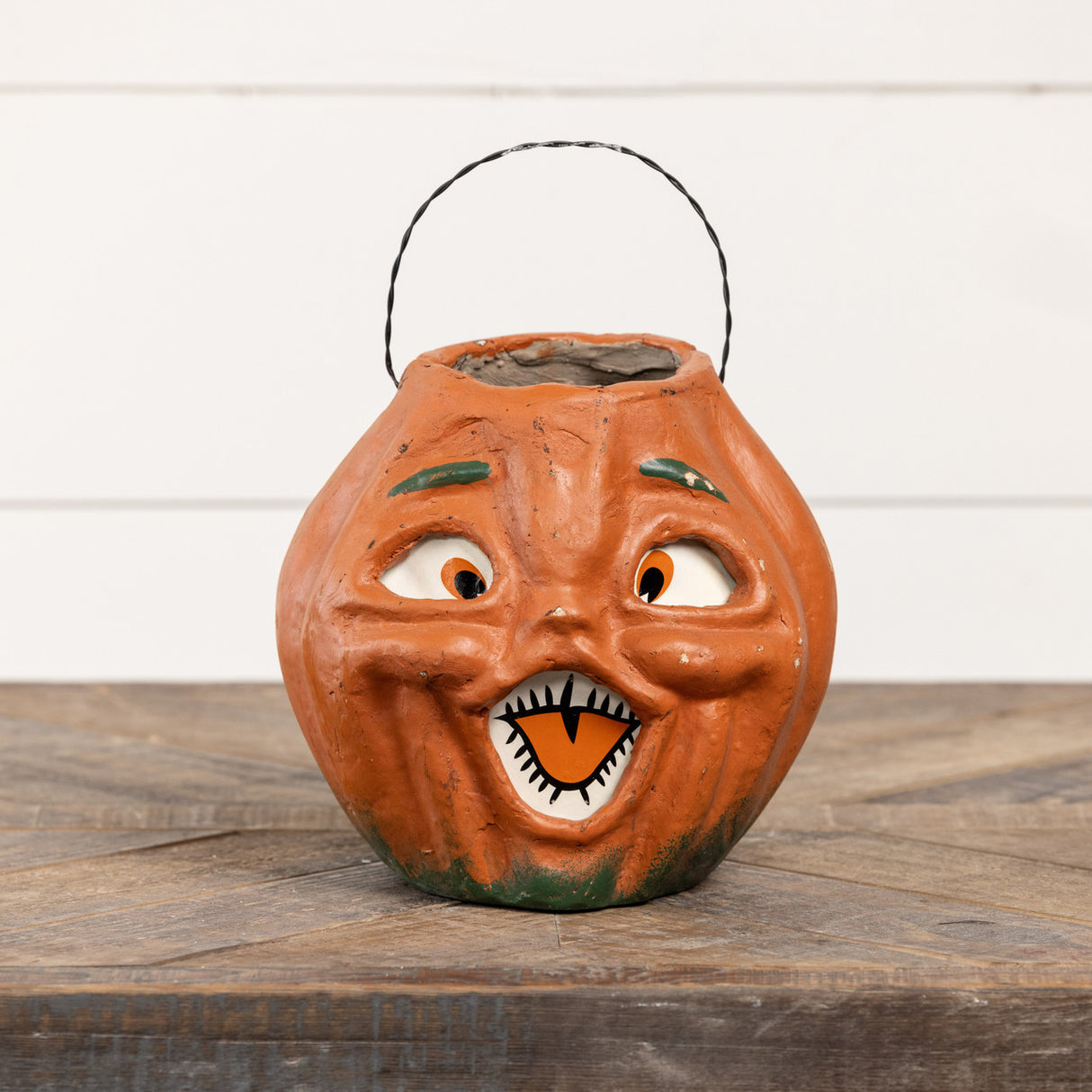 Vintage-Inspired Orange Resin Mache Jack-O-Lantern Choir Boy Candy Bucket | 2 Sizes