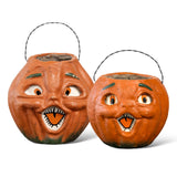 Vintage-Inspired Orange Resin Mache Jack-O-Lantern Choir Boy Candy Bucket | 2 Sizes