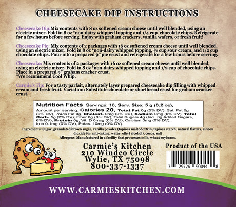 Chocolate Chip Cookie Dough Cheesecake Dip Mix | Carmie's