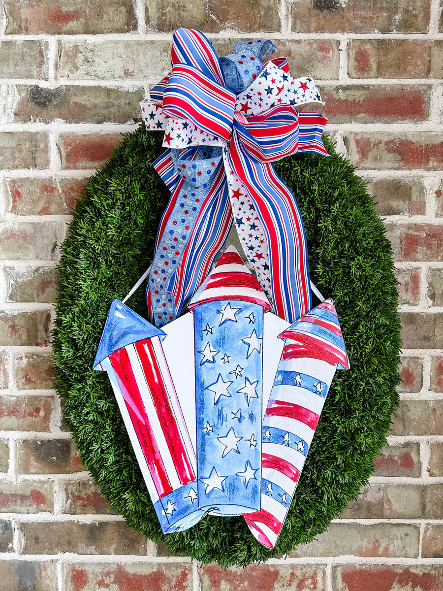 Patriotic Red White & Blue Rocket Door Hanger