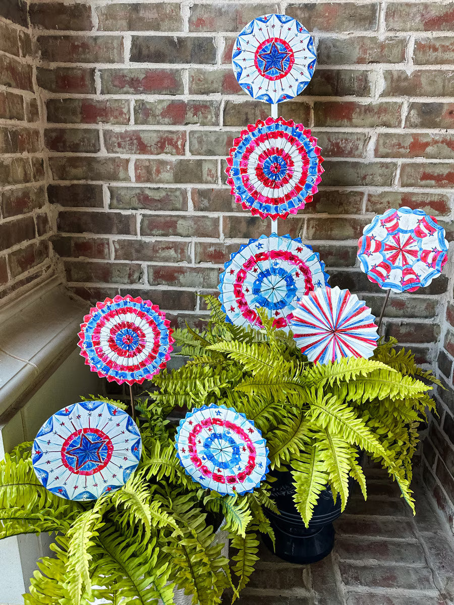 Patriotic Pinwheel Americana Metal Garden Stake