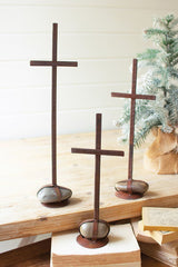 Handmade Recycled Metal Crosses with Caged Rock Bases