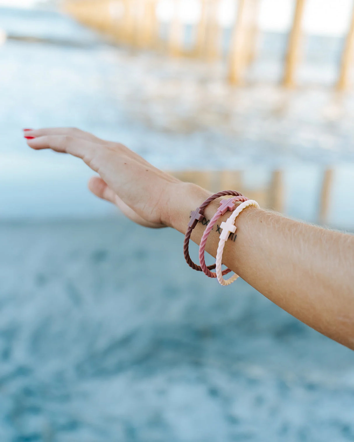 Rosewood Clay Infinity Cross Silicone Bracelet Set