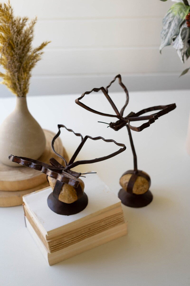 Handmade Metal Butterflies on Caged Rock Bases