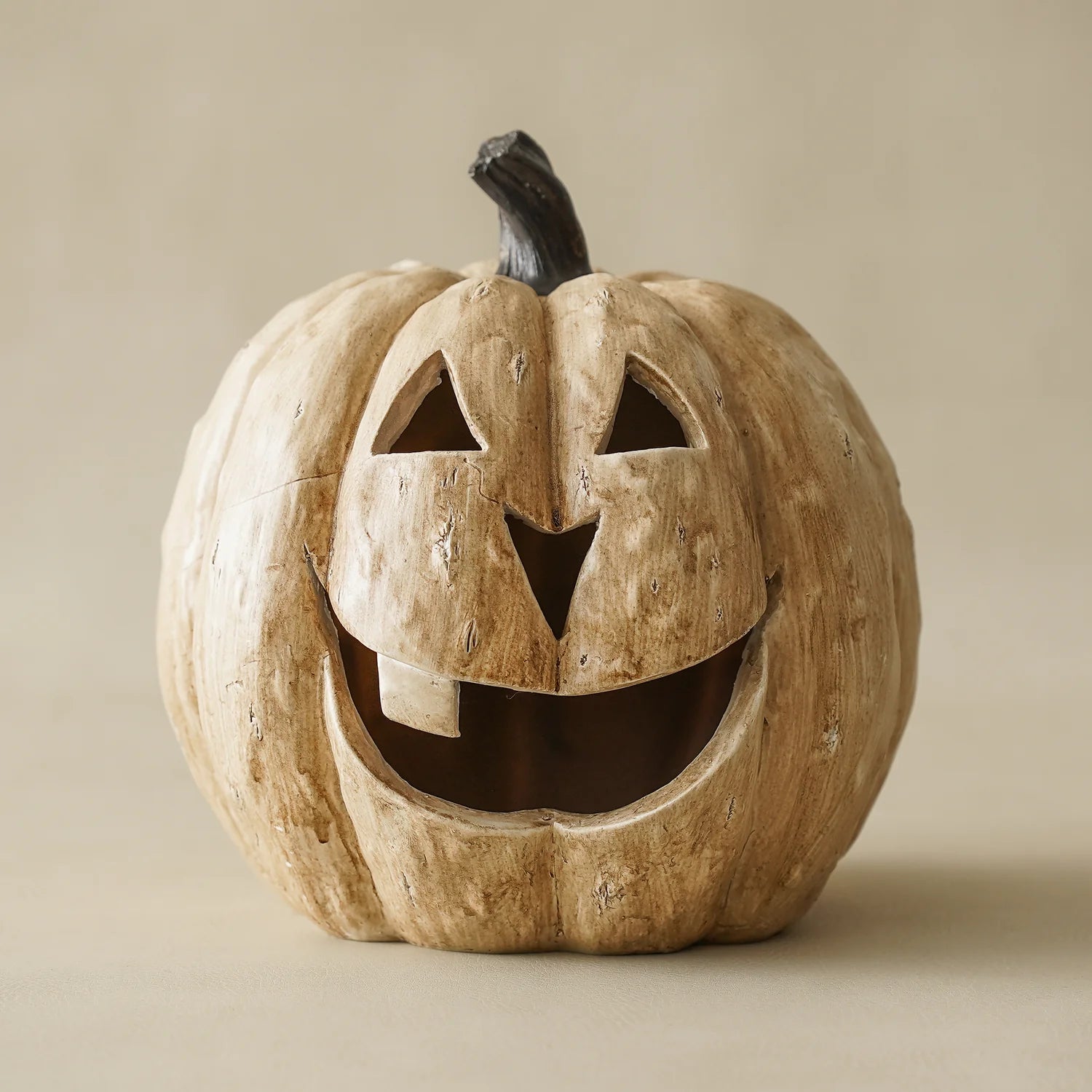 White Big Mouth Jack O'Lantern Resin Mache Pumpkins - Thumbnail 3