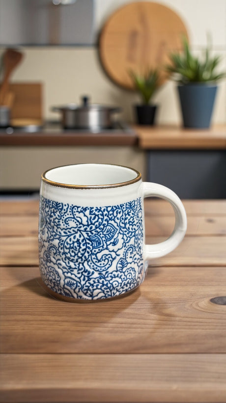 Blue Chinoiserie Hand-Stamped Ceramic Coffee Mug