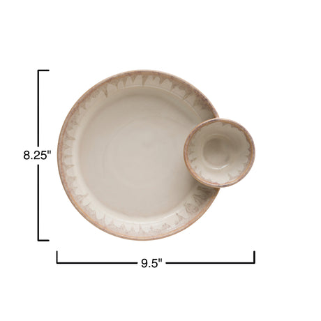 Cream Reactive Glaze Two-Section Serving Bowl