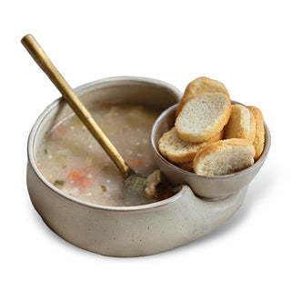 stoneware soup bowl with cracker compartment by Creative Co-Op