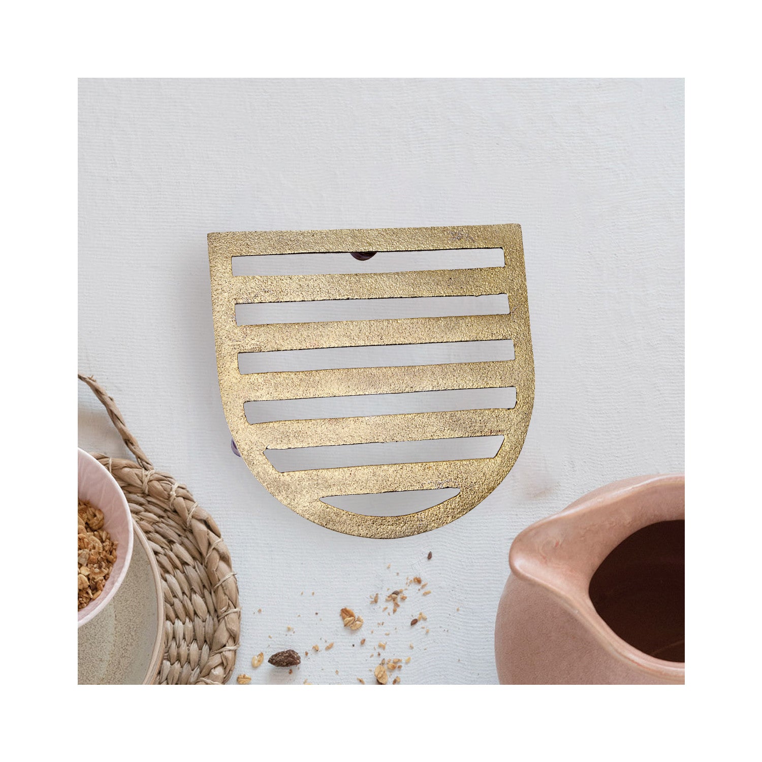 Gold Finish Cast Aluminum Arched Trivet - Thumbnail 5
