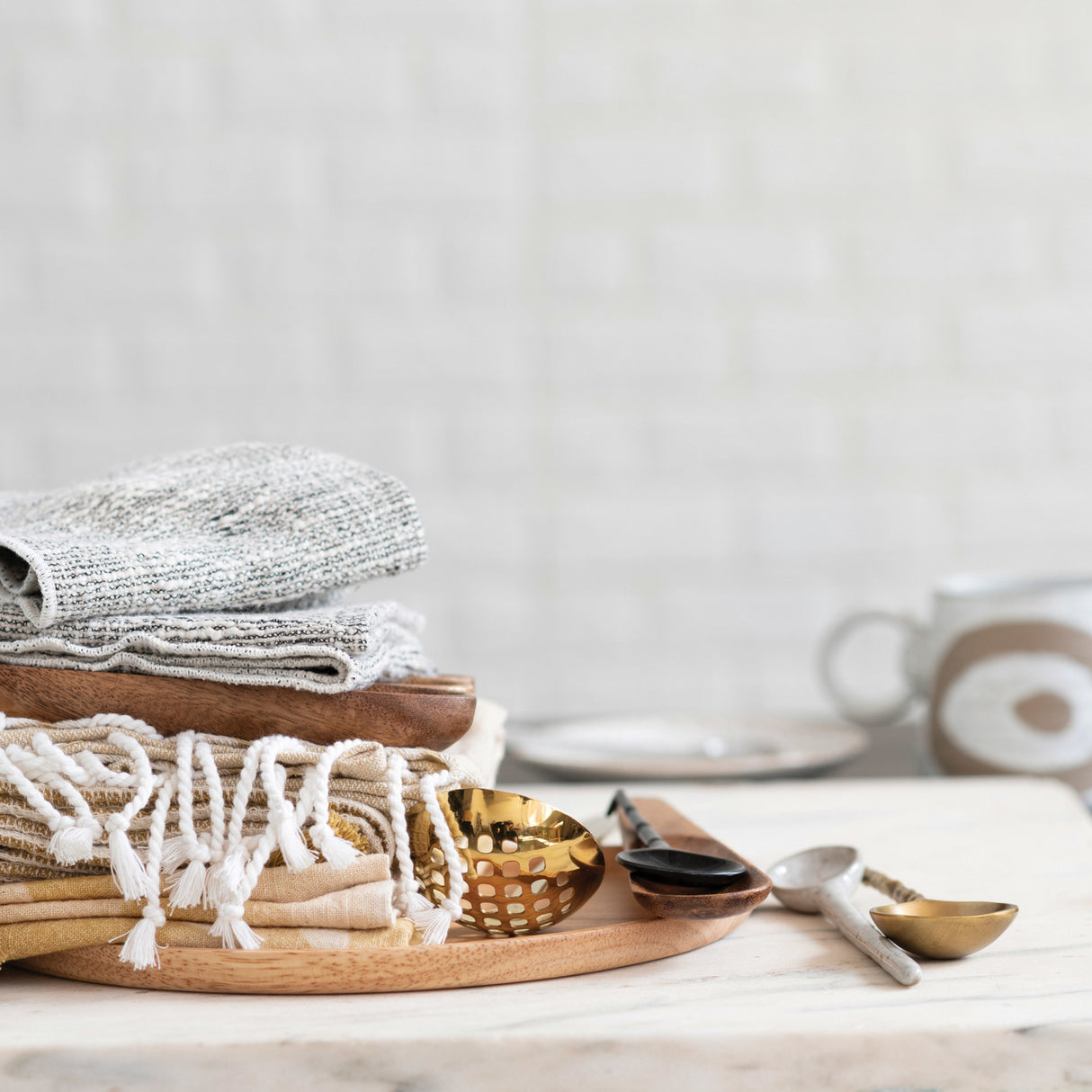 Black & White Woven Cotton Slub Dishcloths (Set of 3)