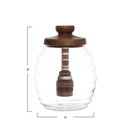 Glass Honey Jar with Acacia Wood Lid and Honey Dipper