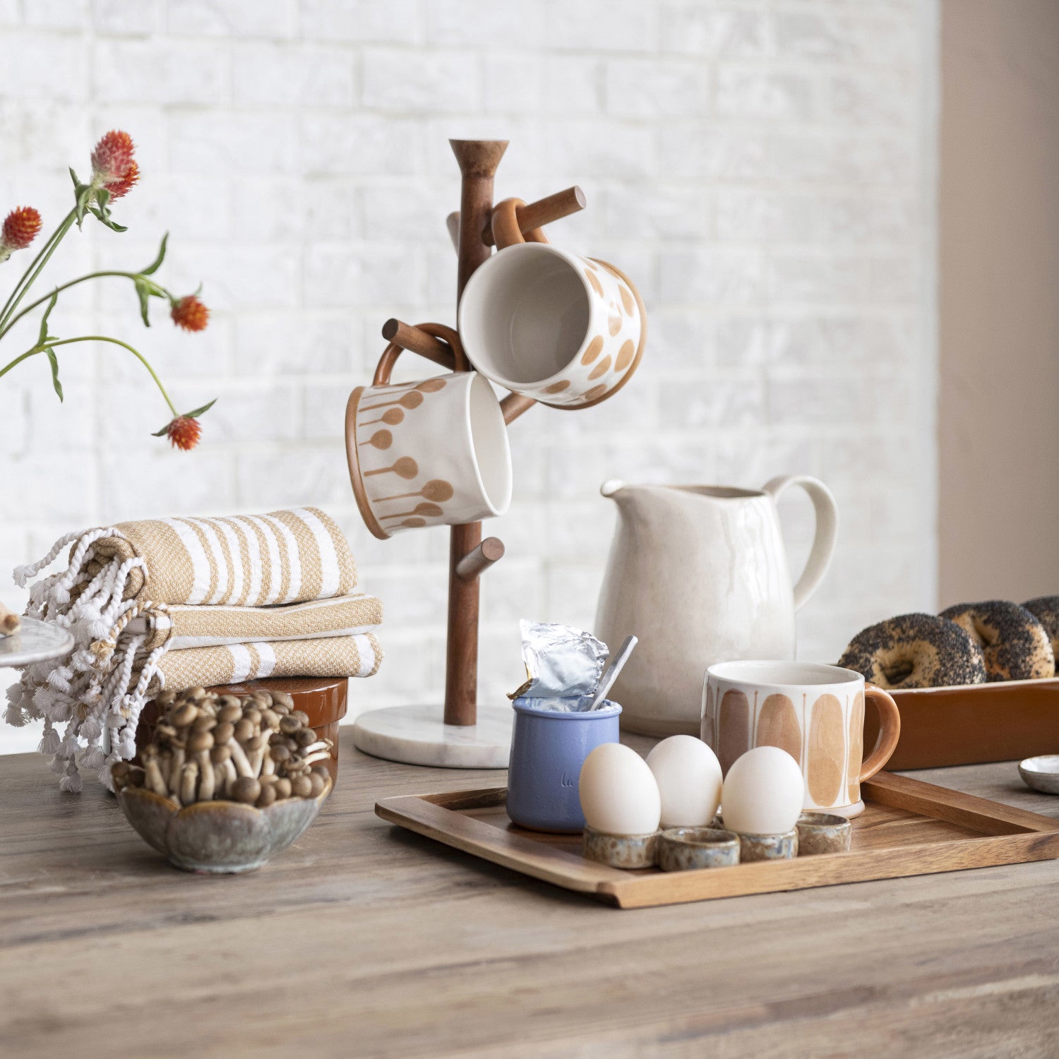 Mango Wood & Marble Coffee Mug Rack - Thumbnail 4