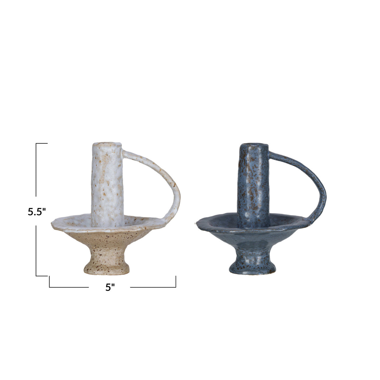 Reactive Glaze Stoneware Footed Taper Holder with Handle