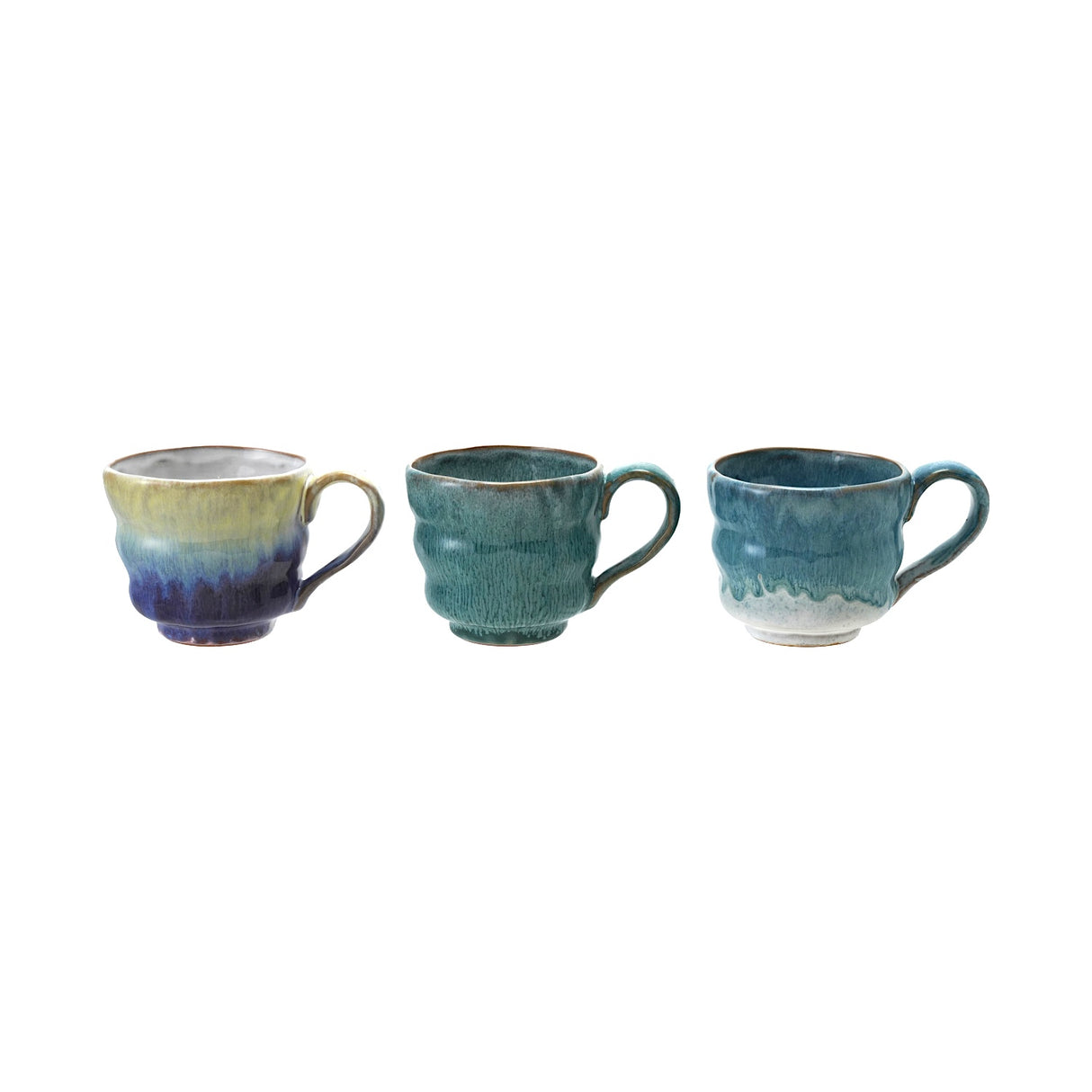 Reactive Glaze Wavy Blue & Teal Coffee Mugs