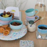 Reactive Glaze Wavy Blue & Teal Coffee Mugs