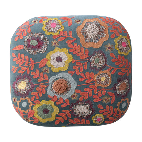 Embroidered Floral Velvet Stool