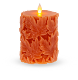 Orange Engraved Leaf LED Flameless Pillar Candle | 2 Sizes