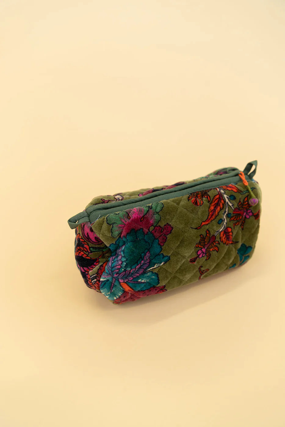 Quilted Velvet Soft Zipper Pouch with Vibrant Pattern