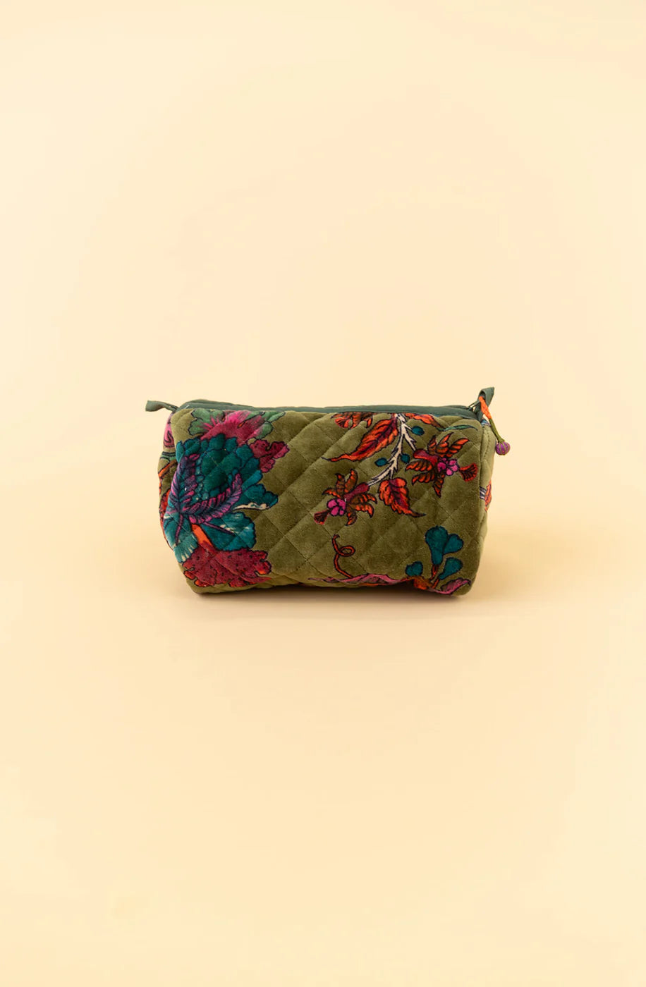 Quilted Velvet Soft Zipper Pouch with Vibrant Pattern