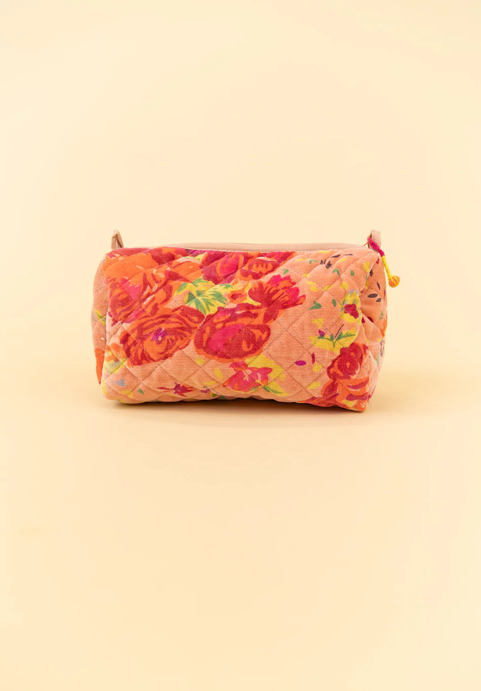 Quilted Velvet Soft Zipper Pouch with Vibrant Pattern