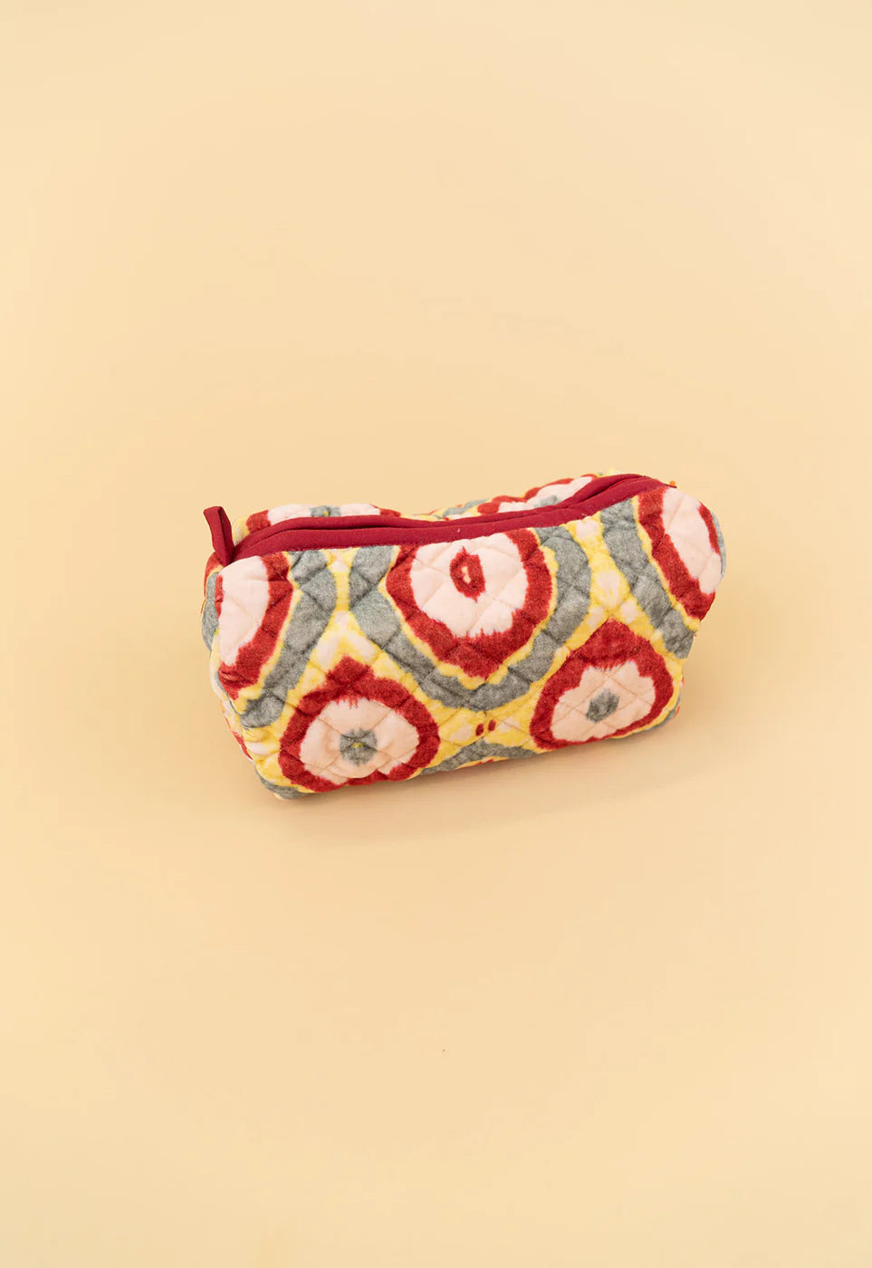 Quilted Velvet Soft Zipper Pouch with Vibrant Pattern