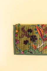 Quilted Velvet Flat Zipper Pouch with Vibrant Pattern