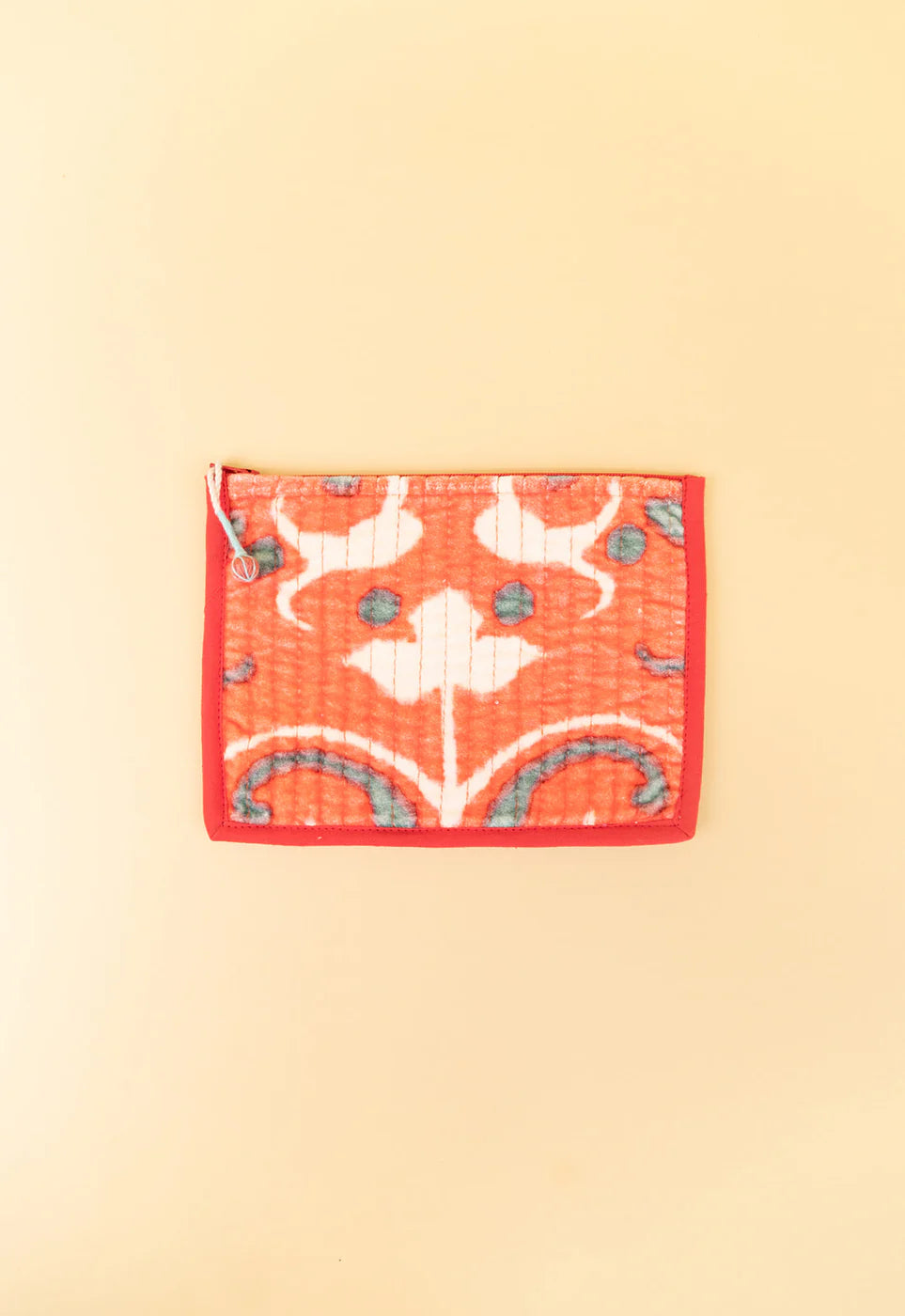 Quilted Velvet Flat Zipper Pouch with Vibrant Pattern