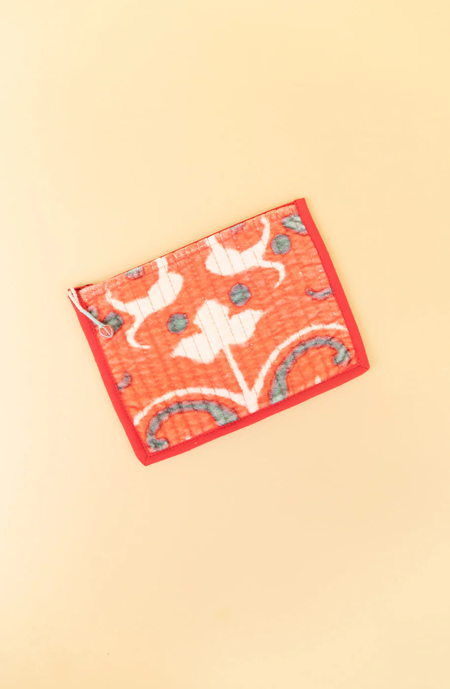 Quilted Velvet Flat Zipper Pouch with Vibrant Pattern